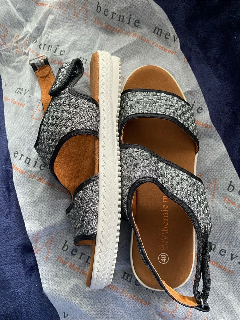 bernie mev. Gray Woven Hook-and-Loop Comfort Sandals